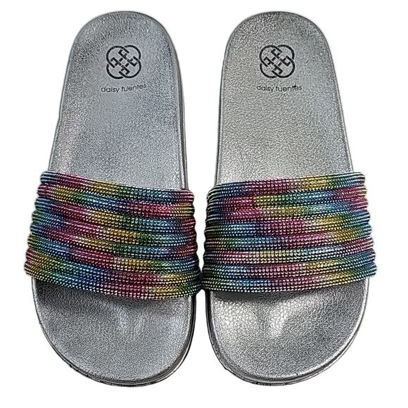 Daisy Fuentes Womens Sz 10M Rainbow Pastel Color Beaded Slide Sandals - Picture 1 of 11